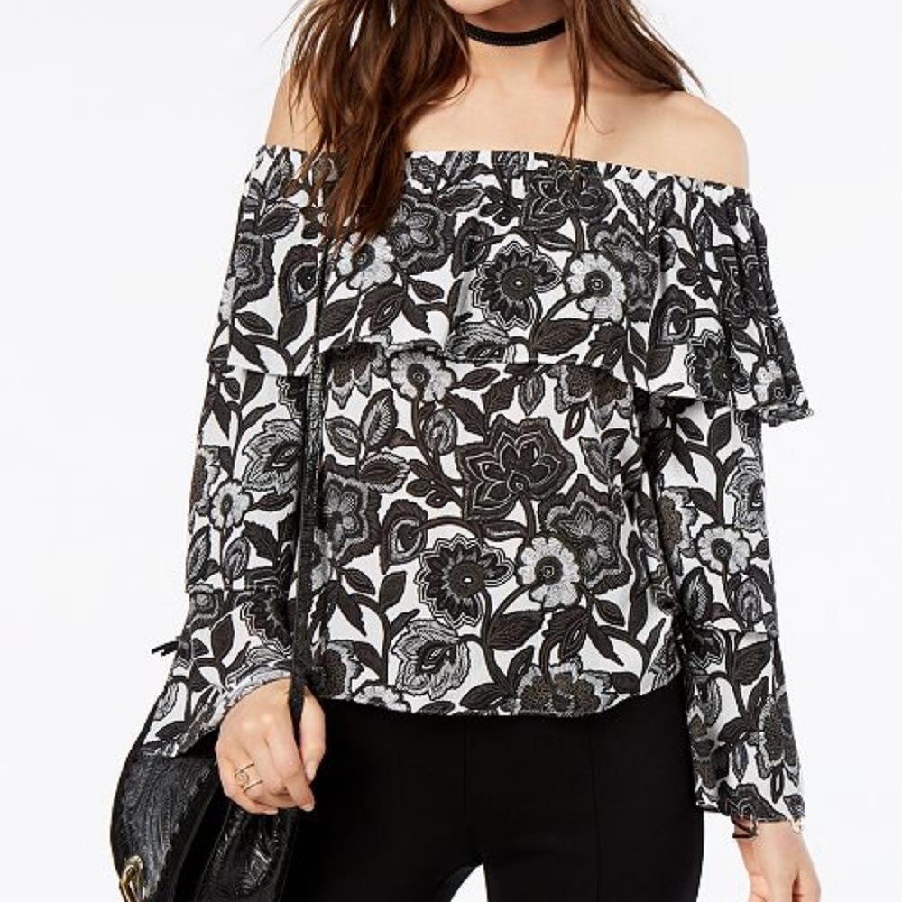 I.N.C. Off-The-Shoulder Ruffled Floral Blouse
